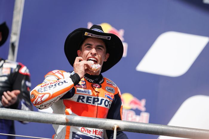 Marc Marquez ketika meraih kemenangan ketujuh di Austin, Texas pada MotoGP Amerika tahun 2021