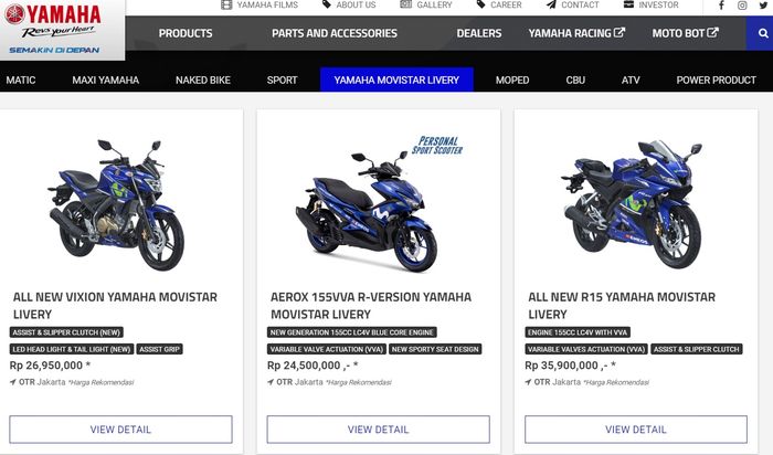 Dari semua produknya, baru Yamaha Aerox 155 yang diupdate liverynya