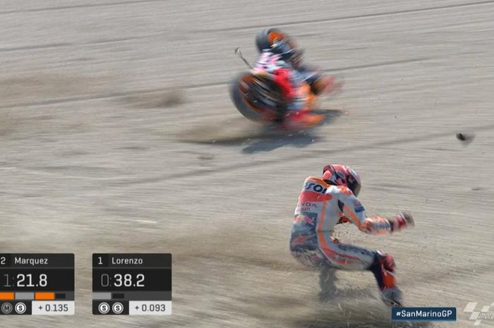 Marc Marquez crash di sesi kualifikasi MotoGP San Marino 2018