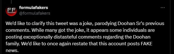 Klarifikasi akun @formulafakers