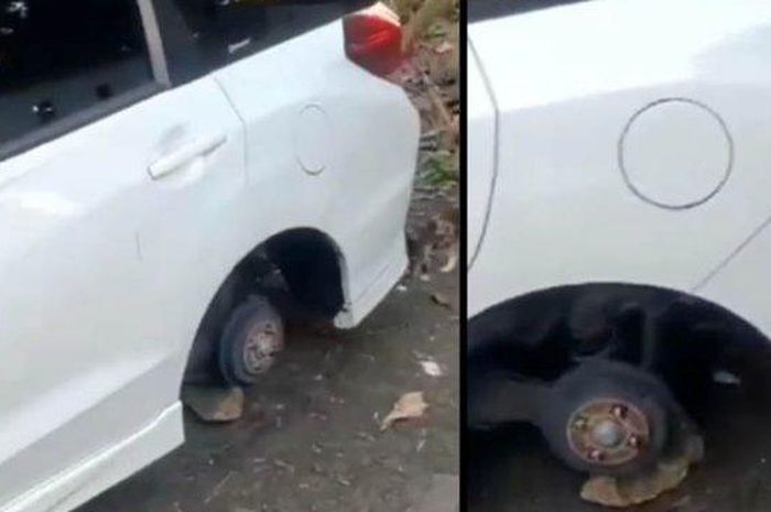 Honda Mobilio dibikin ngambang di pinggir jalan. 