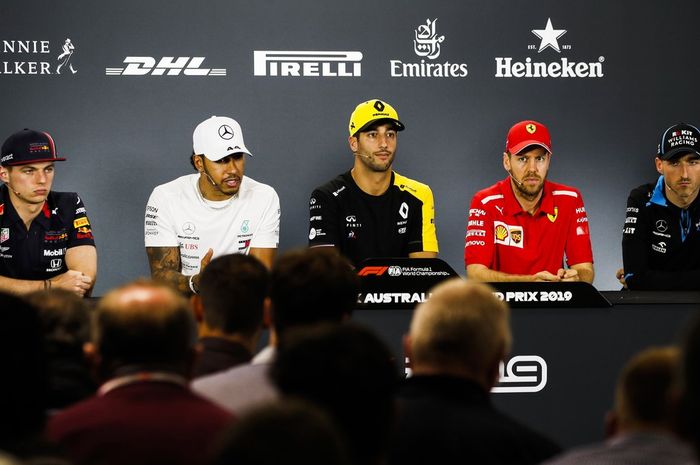 Pembalap saat mengikuti konferensi pers jelang dimulainya GP F1 Australia 2019