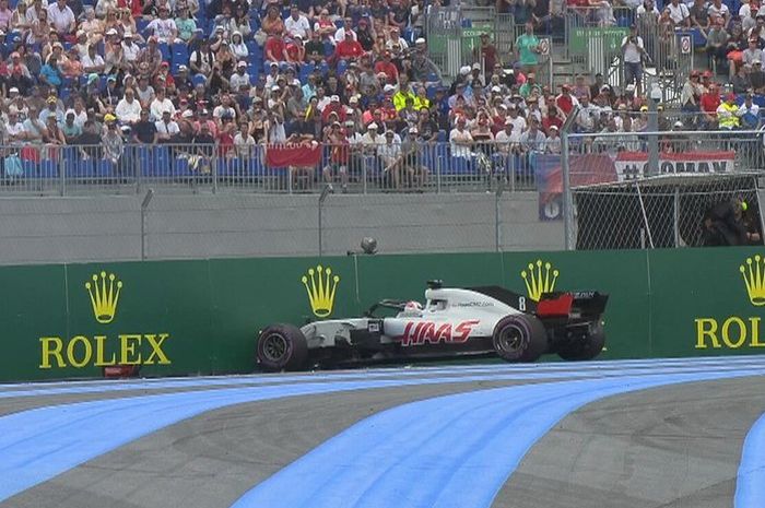 Kecelakaan, Romain Grosjean mengakhiri sesi kualifikasi ketiga GP F1 Prancis lebih awal