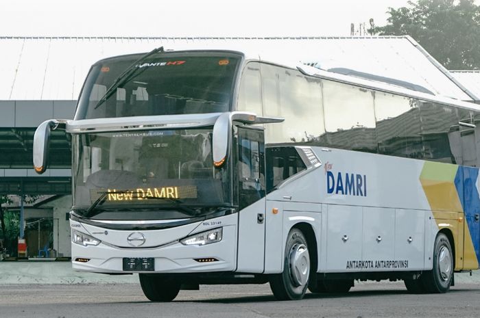 Ilustrasi Bus baru DAMRI trayek Jakarta-Lampung, menggunakan sasis Hino RM280 ABS dan bodi Avante H7.