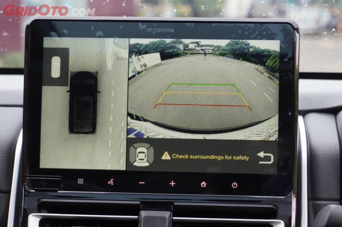 Fitur Kamera 360 di Head Unit Toyota Kijang Innova Zenix Q HV berguna saat sedang parkir di tempat sempit