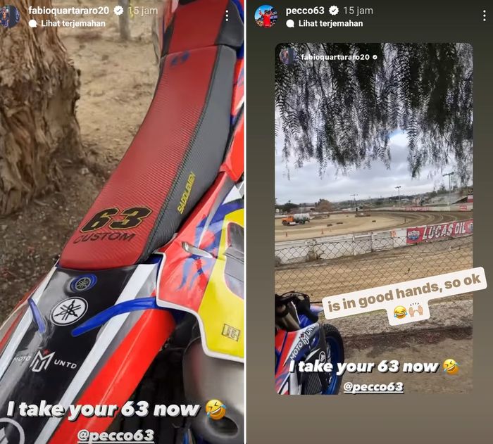 InstaStory Fabio Quartararo dan Pecco Bagnaia soal nomor 63