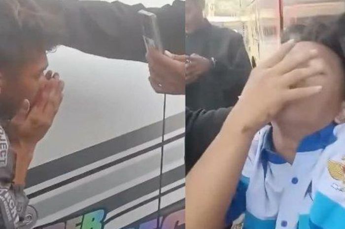 Dua pemuda berseragam XTC jadi samsak dadakan warga dan sopir bus usai melempari bus dengan batu di Garut