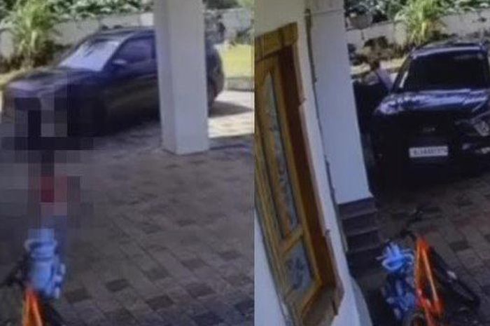 Viral detik-detik video menunjukkan mobil yang dikemudikan seorang ayah menabrak naknya sendiri di depan rumah