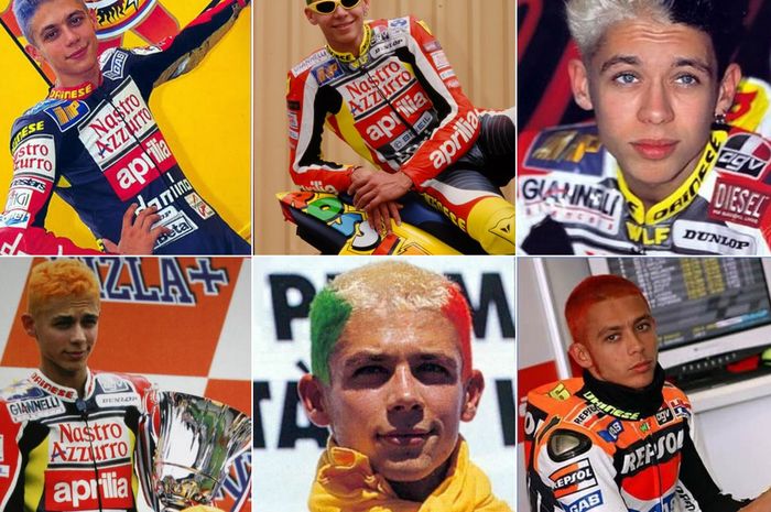 Warna-warni! Ini beberapa gaya rambut nyentrik yang pernah dipakai  Valentino Rossi di MotoGP di masa lalu