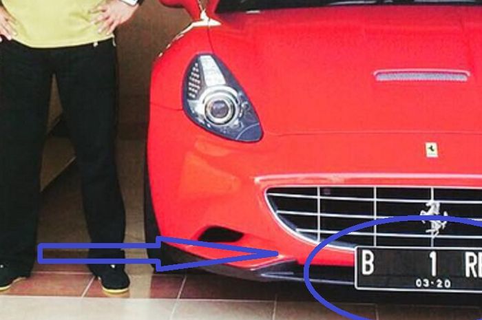 Foto tahun 2016, pelat nomor Ferrari California milik Bambang Soesatyo