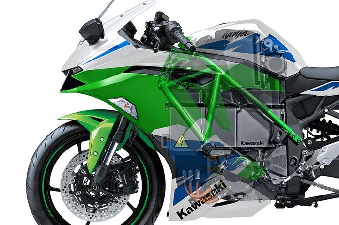 Gambar render motor listrik Kawasaki Ninja E-1 2023.