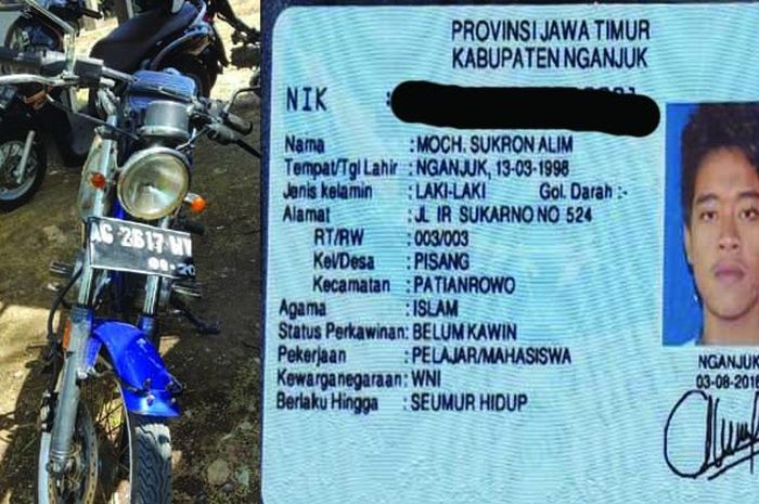 kartu identitas yang ditemukan warga di samping Honda CB yang terparkir misterius selama dua hari