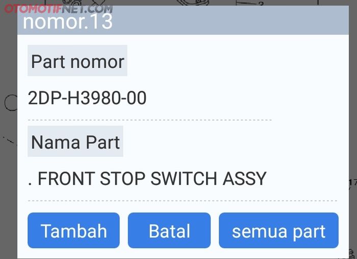 Kode Front Stop Switch Yamaha Aerox 155 yang kena recall