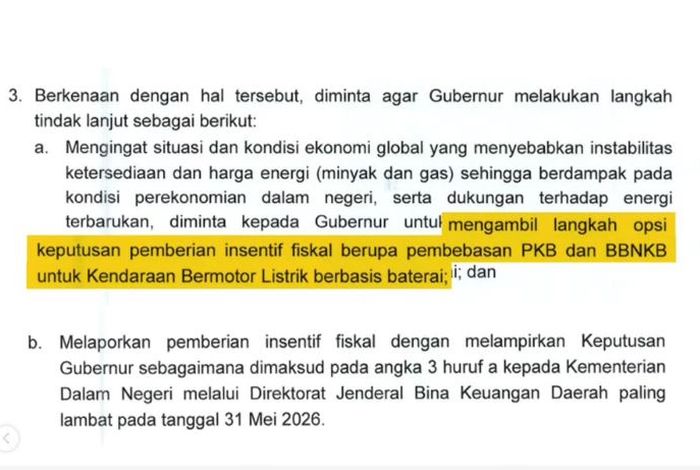 Isi poin pembatalan pajak mobil listrik yang diterbitkan Menteri Dalam Negeri kepada seluruh Gubernur di Indonesia