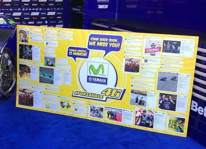 Pesan para fans Valentino Rossi di media sosial, dimuat oleh tim Yamaha ketika Rossi absen di MotoGP San Marino
