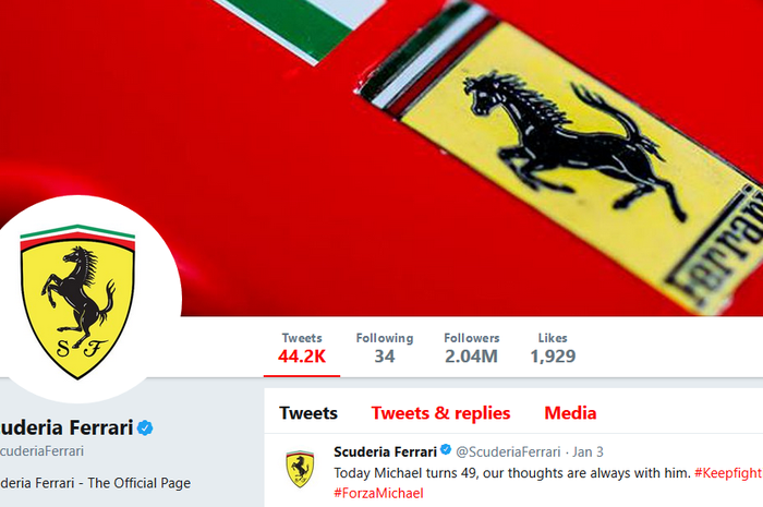 Laman akun Twitter Scuderi Ferrari, foto profilnya sudah berganti dengan logo berperisai