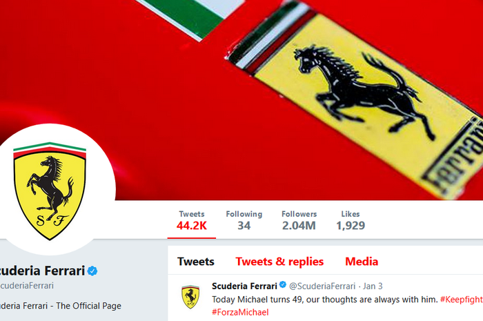 Laman akun Twitter Scuderi Ferrari, foto profilnya sudah berganti dengan logo berperisai