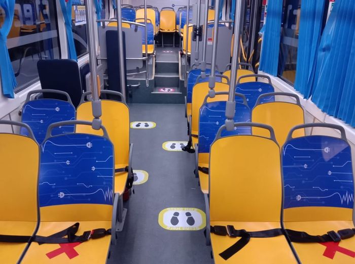 Kursi penumpang bus listrik EV1 Transjakarta