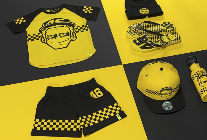 Desain bendera kotak-kotak, salah satu ciri baru apparel merchandise resmi Valentino Rossi dengan label VR46 Racing Aparel