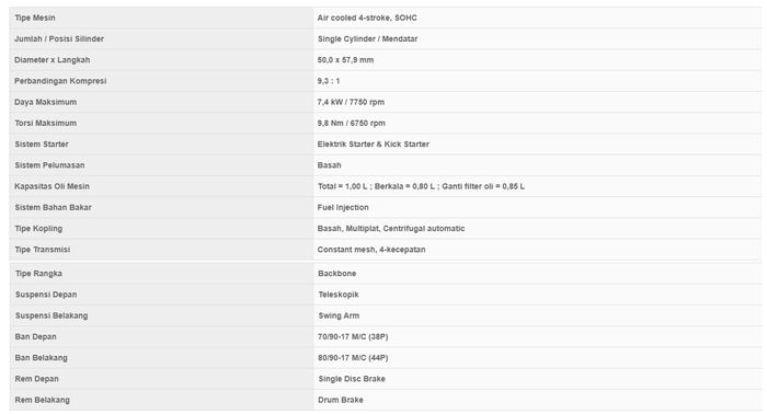 Spesifikasi Yamaha Jupiter Z1 masih tetap sama