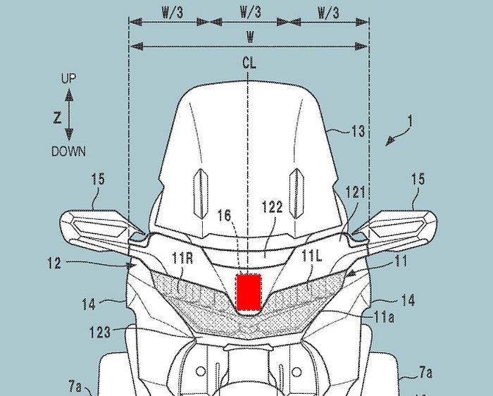 sensor radar pada Honda Goldwing terbaru diletakkan di bagian tengah headlamp