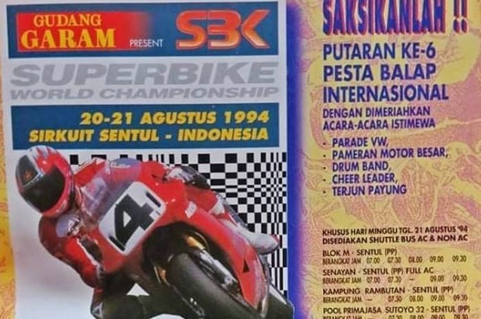 Selebaran WorldSBK Indonesia di sirkuit Sentul, Bogor, Jawa Barat pada 1994 silam. 