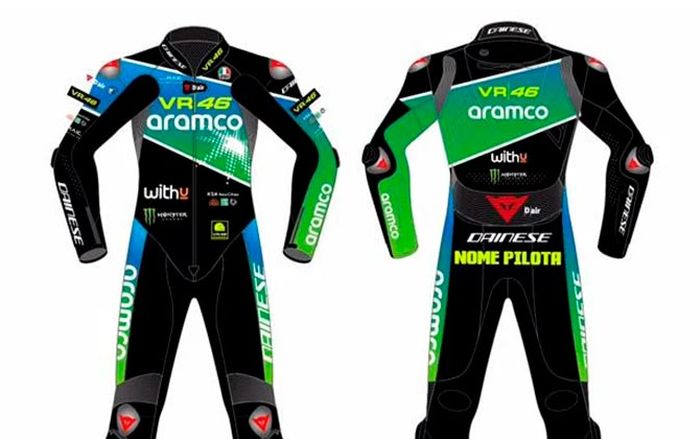 Diperkirakan seperti ini livery baju balap tim VR46 milik Valentino Rossi yang disponsori Aramco mulai MotoGP 2022