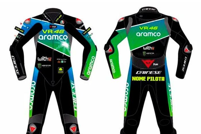 Diperkirakan seperti ini livery baju balap tim VR46 milik Valentino Rossi yang disponsori Aramco mulai MotoGP 2022