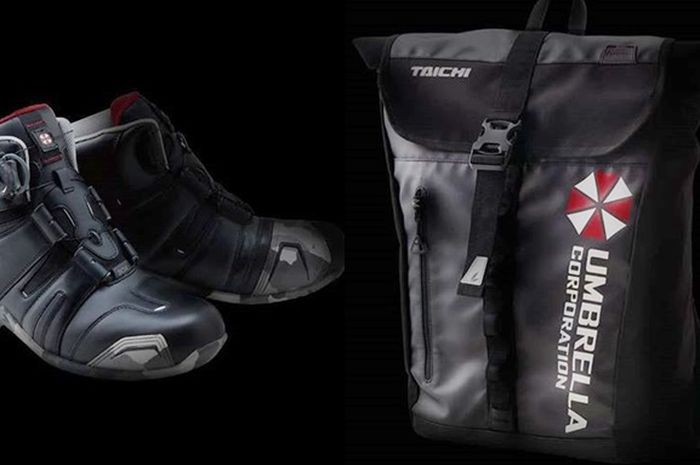 Sepatu riding dan dry bag Taichi x Biohazard