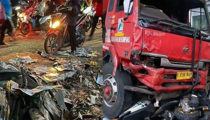 Foto kecelakaan maut truk pertamina tabrak pemotor di Cibubur, KNKT ungkap fakta pemicu kecelakaan.