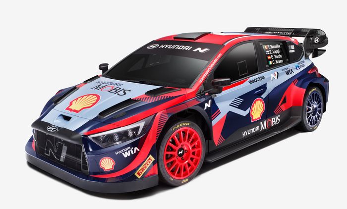 Livery mobil reli Hyundai i20 N Rally1 yang akan digunakan pereli tim Hyundai Shell Mobis di kejuaraan dunia reli 2023