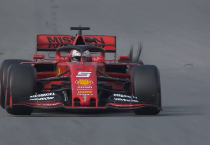 Sebastian Vettel mengalami pecah ban belakang dan tidak bisa melanjutkan balapan F1 Brasil