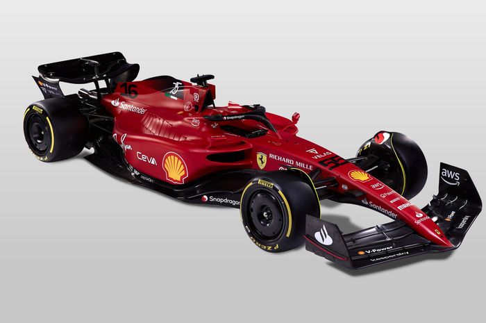 Ferrari F1-75 untuk musim balap F1 2022. Memiliki bentuk dan warna sentuhan klasik khas tahun 80-an. 