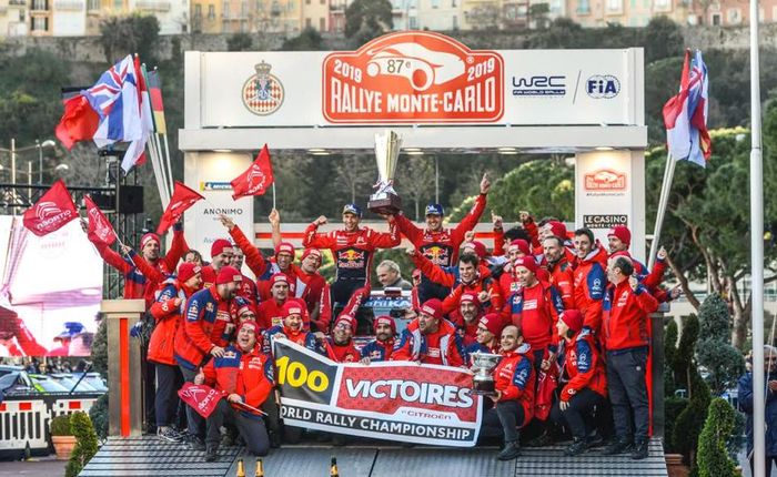 Tim Citroen merayakan kemenangan ke-100 di WRC pada reli Monte Carlo 2019