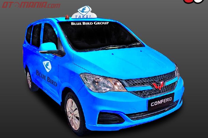 Ilustrasi Wuling Confero jadi taksi Blue Bird