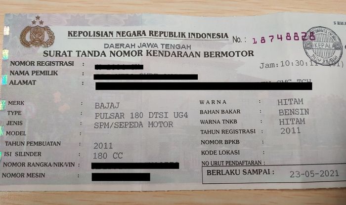 Ilustrasi STNK Bajaj Pulsar 180 UG4