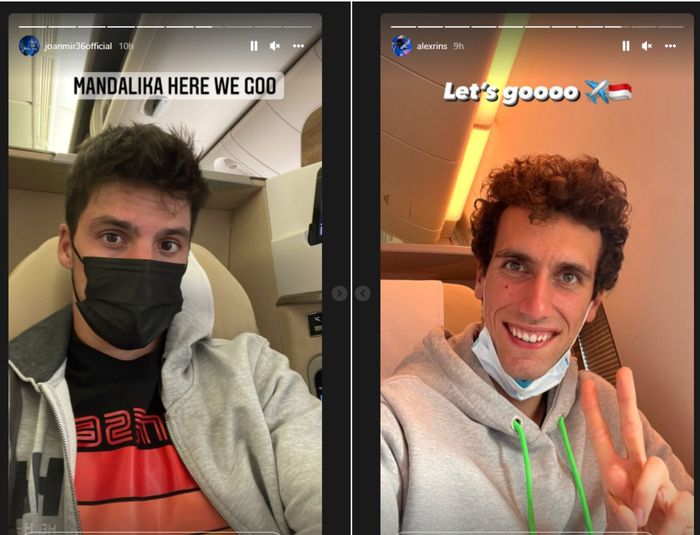 Duo Suzuki Ecstar, Joan Mir dan Alex Rins juga mengunggah Instagram Story dalam perjalanan menuju Jakarta