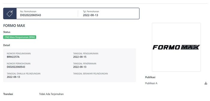 Nama Wuling Formo Max terpantau telah didaftarkan ke DJKI.