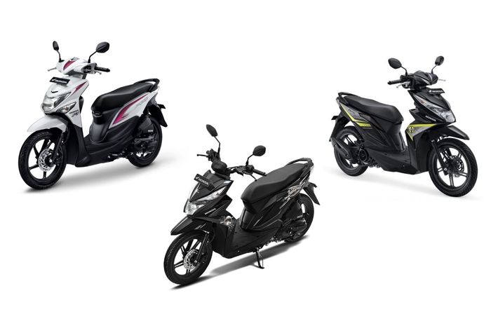 Honda BeAT Pop (kiri atas), BeAT Sporty (kanan atas) dan BeAT Street (tengah)