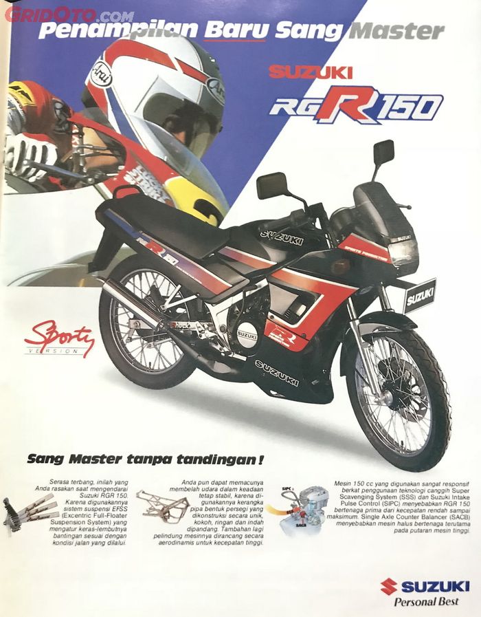 Ada sosok pembalap pada iklan Suzuki RGR150 ini
