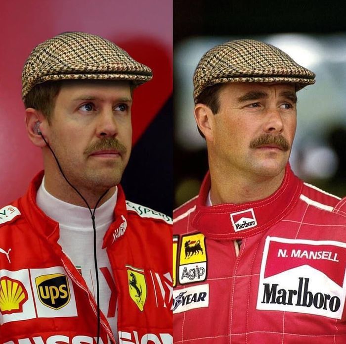 Sebuah meme yang menyamakan penampilan Sebastian Vettel dan Nigel Mansell