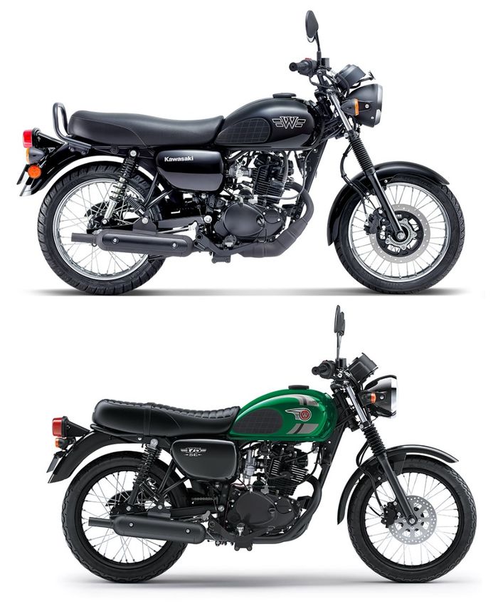 Kawasaki W175 L injeksi (atas) dan versi karburator (bawah)