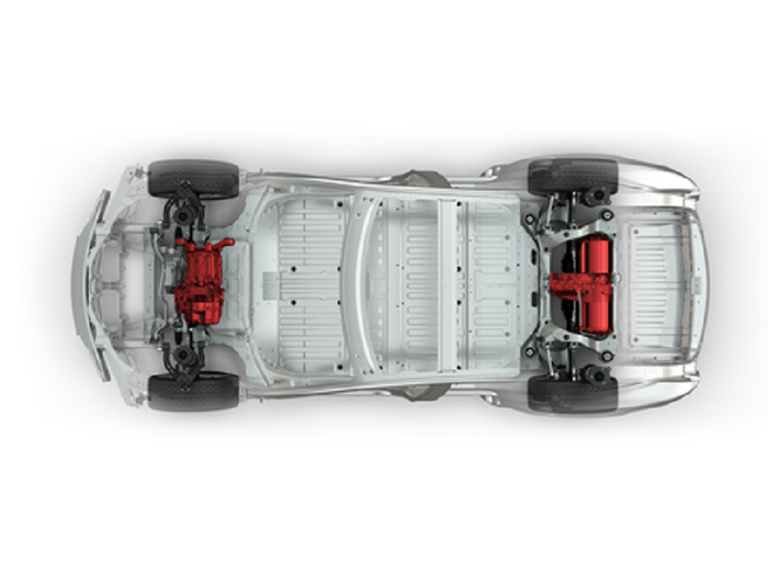 Posisi motor penggerak pada Tesla Model S 