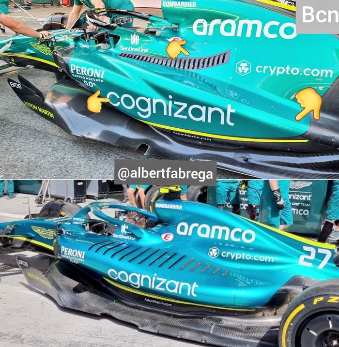 Perbandingan sidepod baru AMR22 dengan sidepod versi sebelumnya