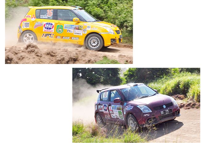 Batara Michdar pakai mesin yang lebih kecil (Atas). Toto Michdar saat berlaga di Sidrap Rally of Cel