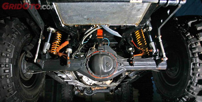Gardan Jeep Cherokee masih bawaan asli yang di reinforced, As roda dipasangi heavy duty, final gir 1:4,88 dan dipasangi ARB Air Locker. 