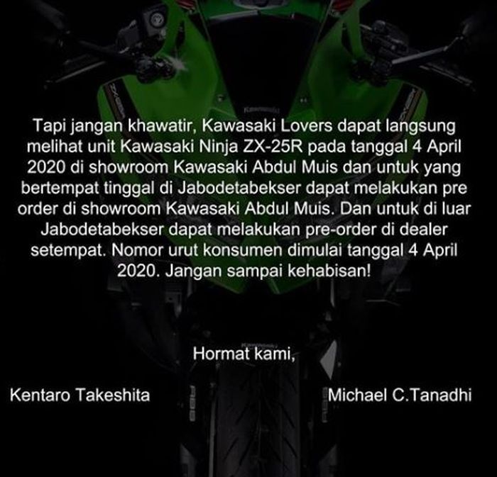Pengumuman penundaan ajang Kawasaki Bike Week 2020 dan informasi peluncuran Ninja ZX-25R