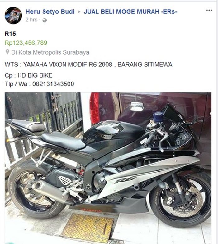 Jual Yamaha R6 disangka Yamaha V-Ixion modifikasi