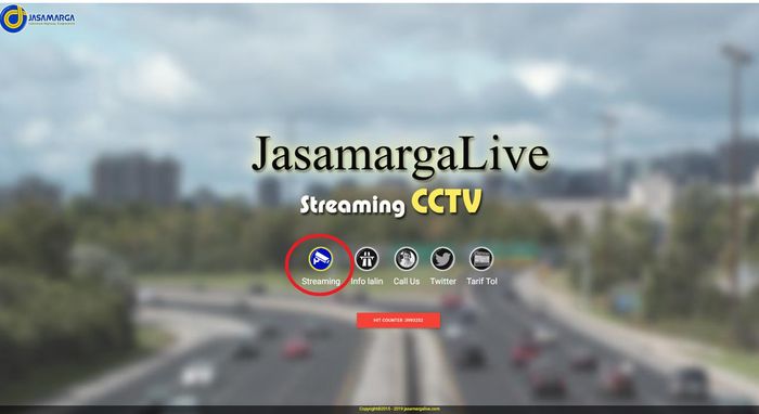 Tampilan beranda jasamargalive.com, pilih menu Streaming  (lingkaran merah)