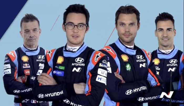 Pereli tim Hyundai dari kiri ke kanan: Sebastien Loeb, Thierry Neuville, Andreas Mikkelsen, Dani Sordo